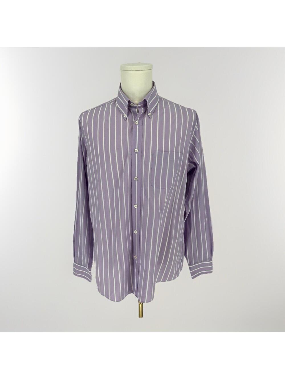 Brooks Brothers 1818 Regent Men's L Large Purple White Stripe Shirt Long Button